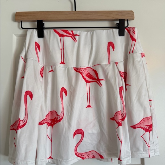 Flamingo Golf Skort White Skirt with Pink Birds - Picture 2 of 4